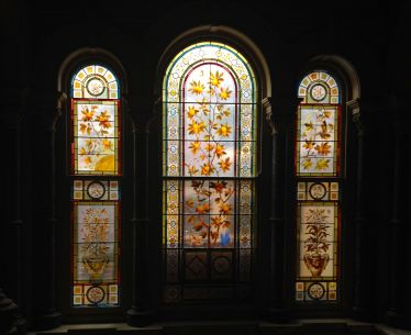 Stained glass over staircase