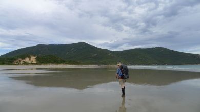 It's easy walking along the flat wet sand of Oberon Beach