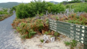 Sign 'A' next to Oberon Bay Walking Track, showing view south along Telegraph Track