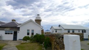 The main entrance of the Lighthouse Keepers Cottage (left) and the Parks Victoria Keepers cottage (right)