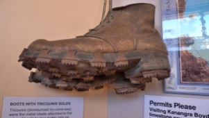Old fashioned hiking boots with tricounis soles