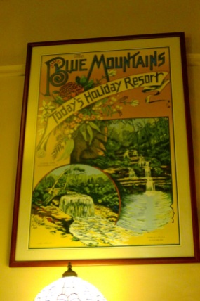 Travel poster advertising The Blue Mountains as 'Today's Holiday Resort'