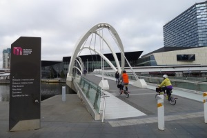 Crossing the Seafarers Bridge toward the Melbourne Convention Centre