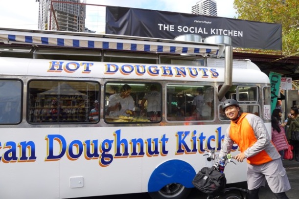Stanley posing in front of the doughnut van - Queen Victoria Market