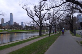 Cycling along the Yarra River on an overcast winter's late afternoon