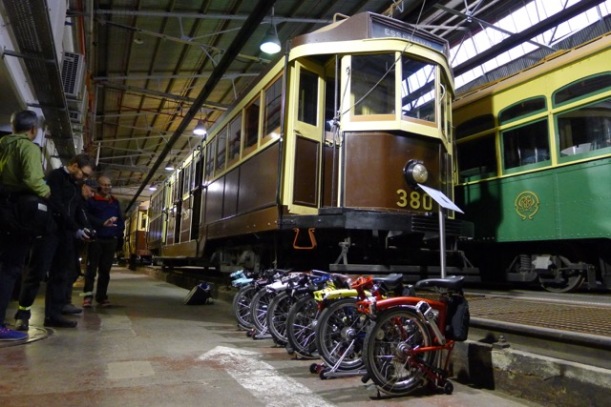 Discussing Brompton design with one of the tram museum volunteers
