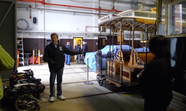 One of the volunteers giving us some of the history about the Tram Museum and trams on display