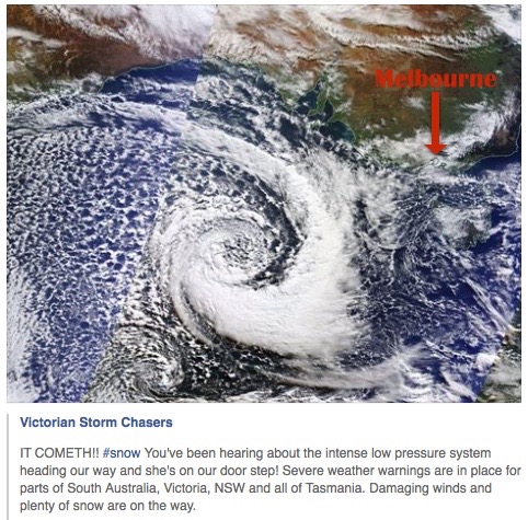 Satelite photo forecasting bad weather for our ride, via Victorian Storm Chasers