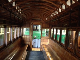 The inside Cable Tram Trailer 256 is quite beautiful with all the wood and glass fixtures
